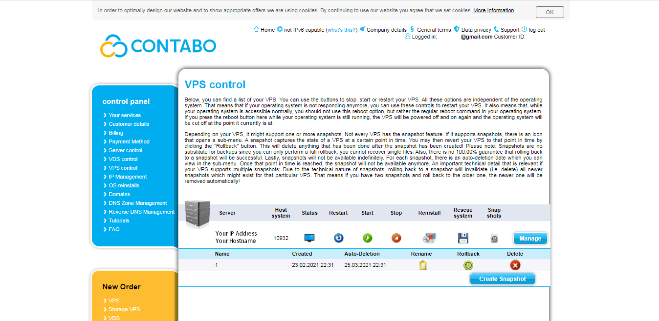 Rent VPS Control Panel