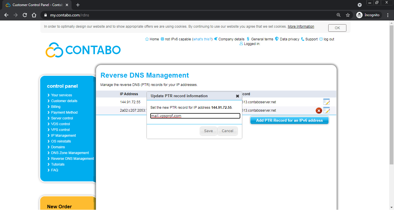 Add Reverse DNS then Click on Save