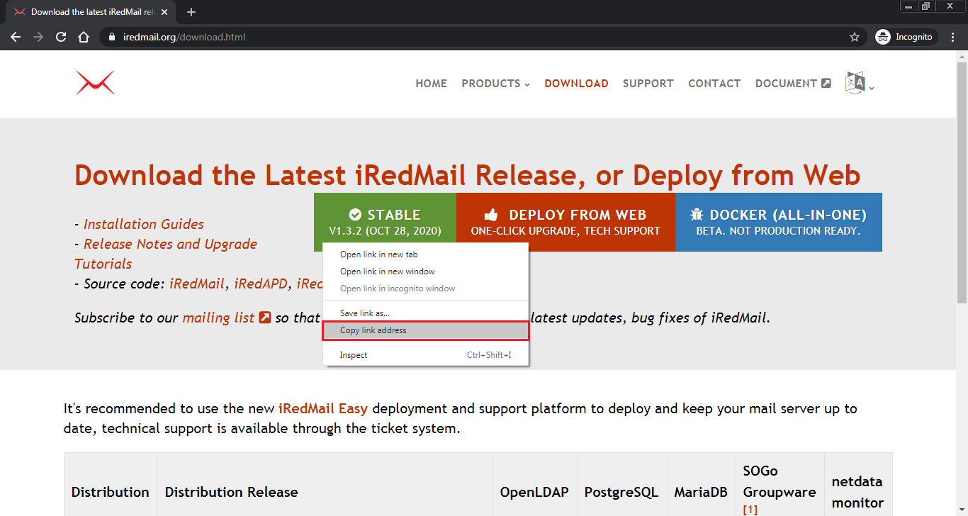 Copy the Link of Latest iRedMail Version