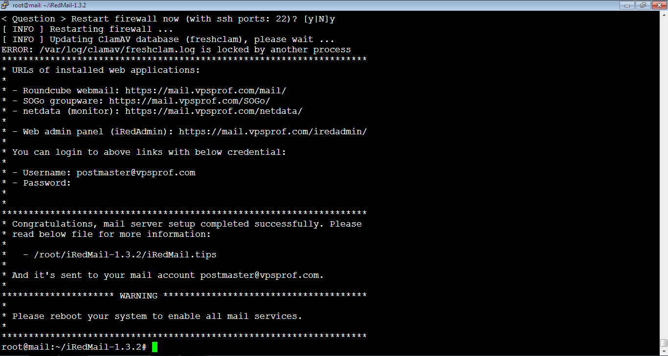 iRedMail Installation Done Successfully