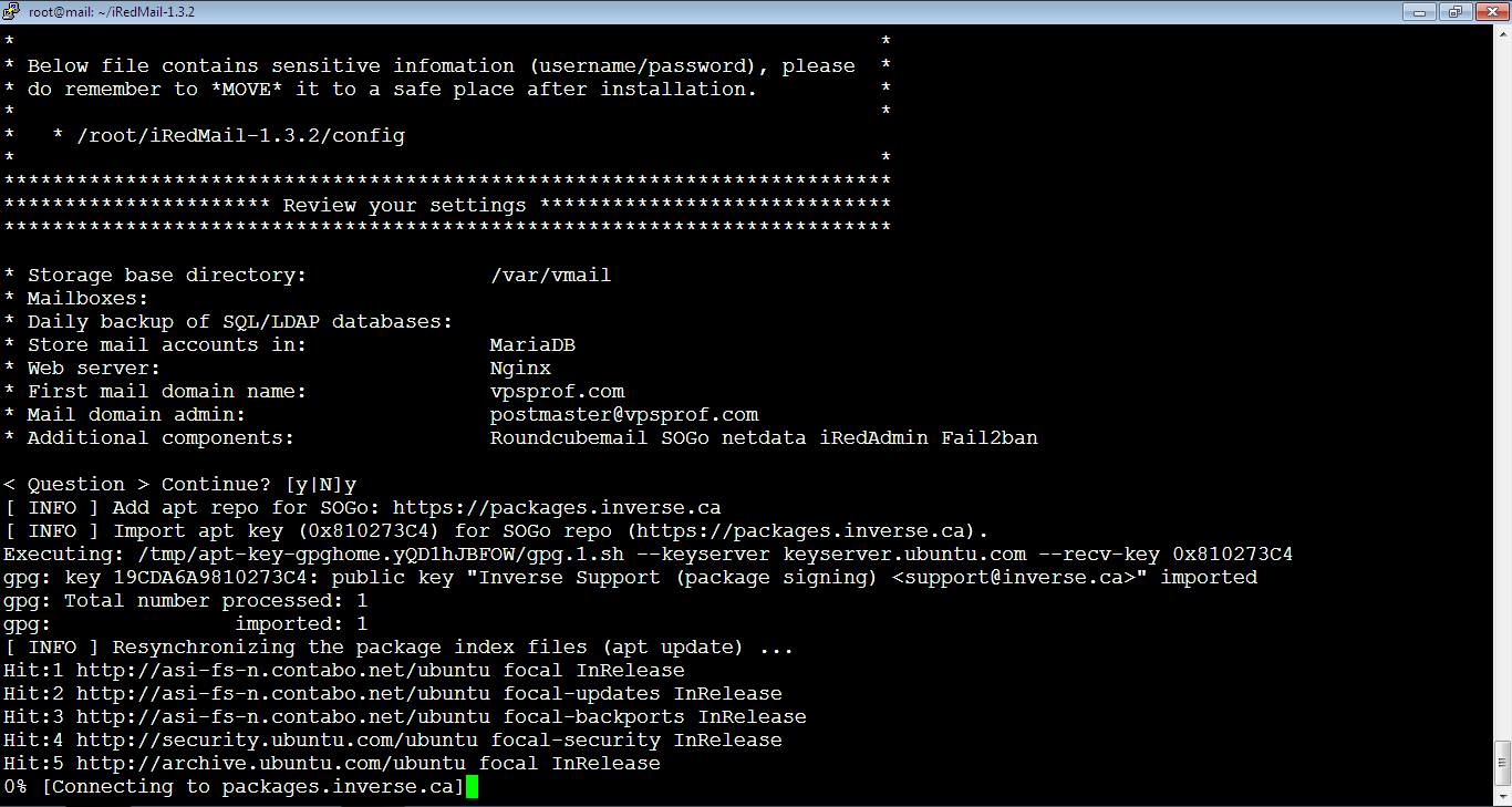 iRedMail Installation Progress 1