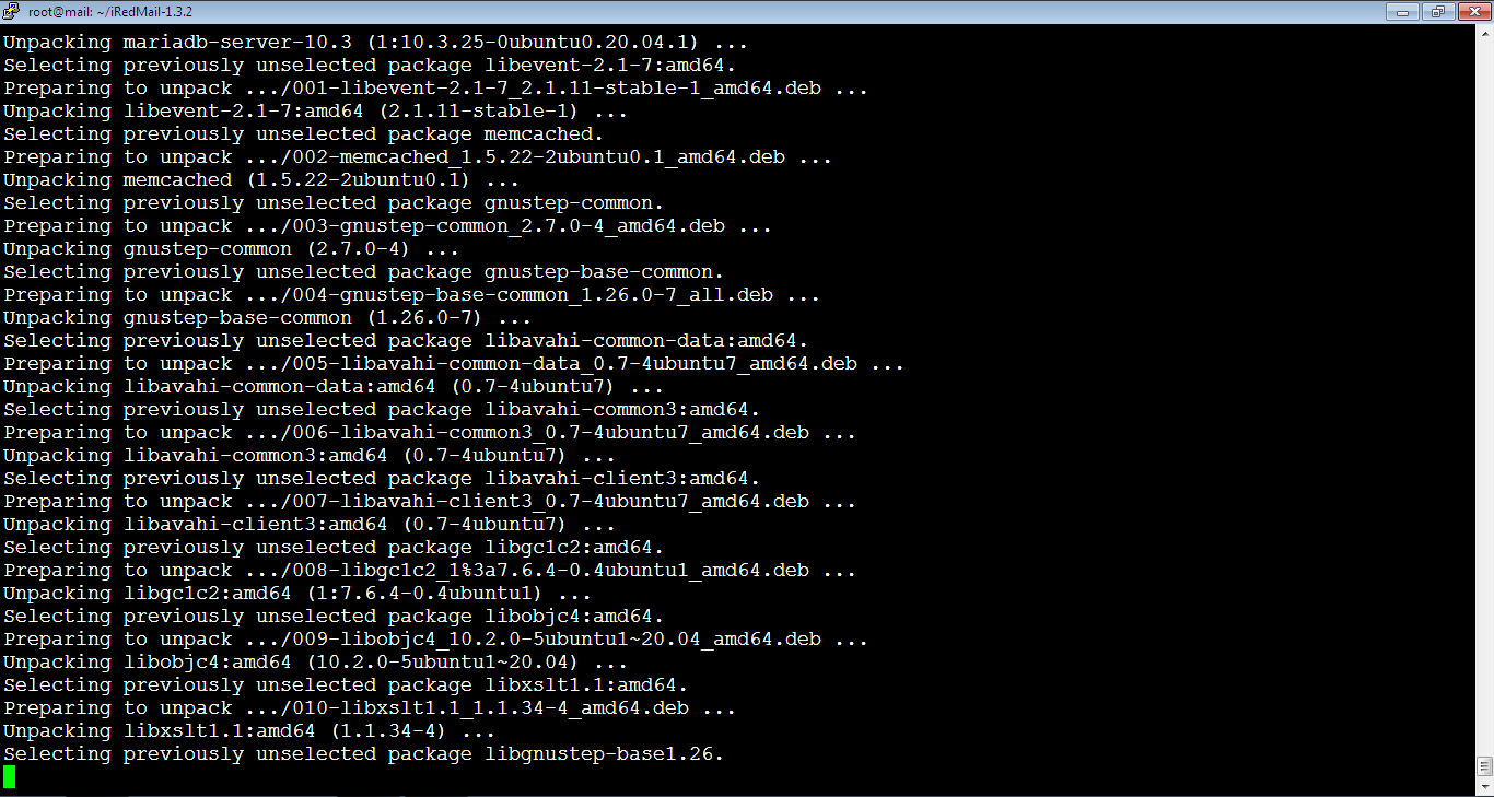 iRedMail Installation Progress 2
