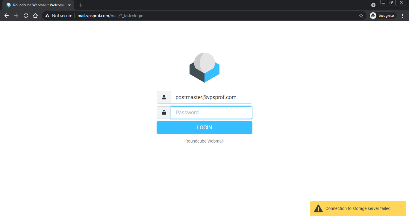 Roundcube Webmail Login Error Connection to Storage Server Failed