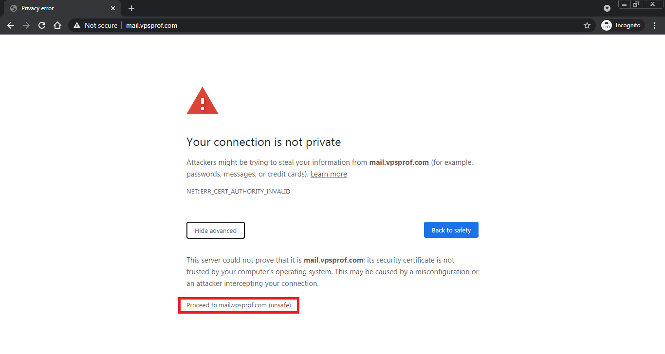 Roundcube Webmail Login without TLS Certificate