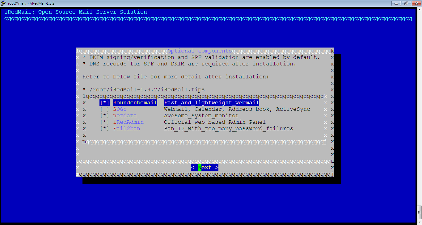Select iRedMail Optional Components 1