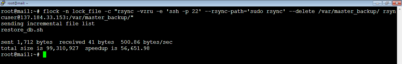 Sync Between Servers to Send restoredb_file to Restore MySQL