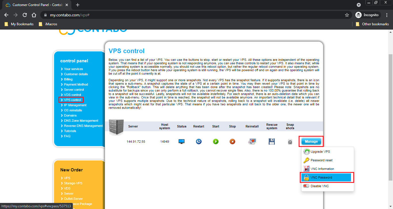 Click on VNC Password