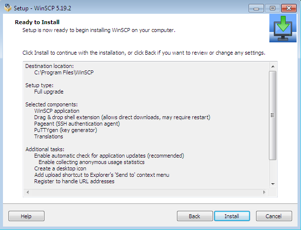 Install WinSCP Ready to Install Window