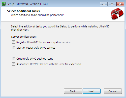 VNC Download Select Additional Tasks