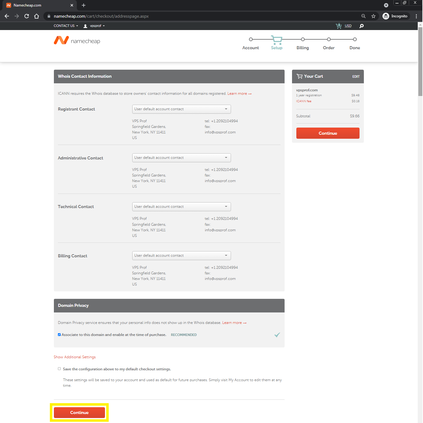 Checkout Whois Contact Information