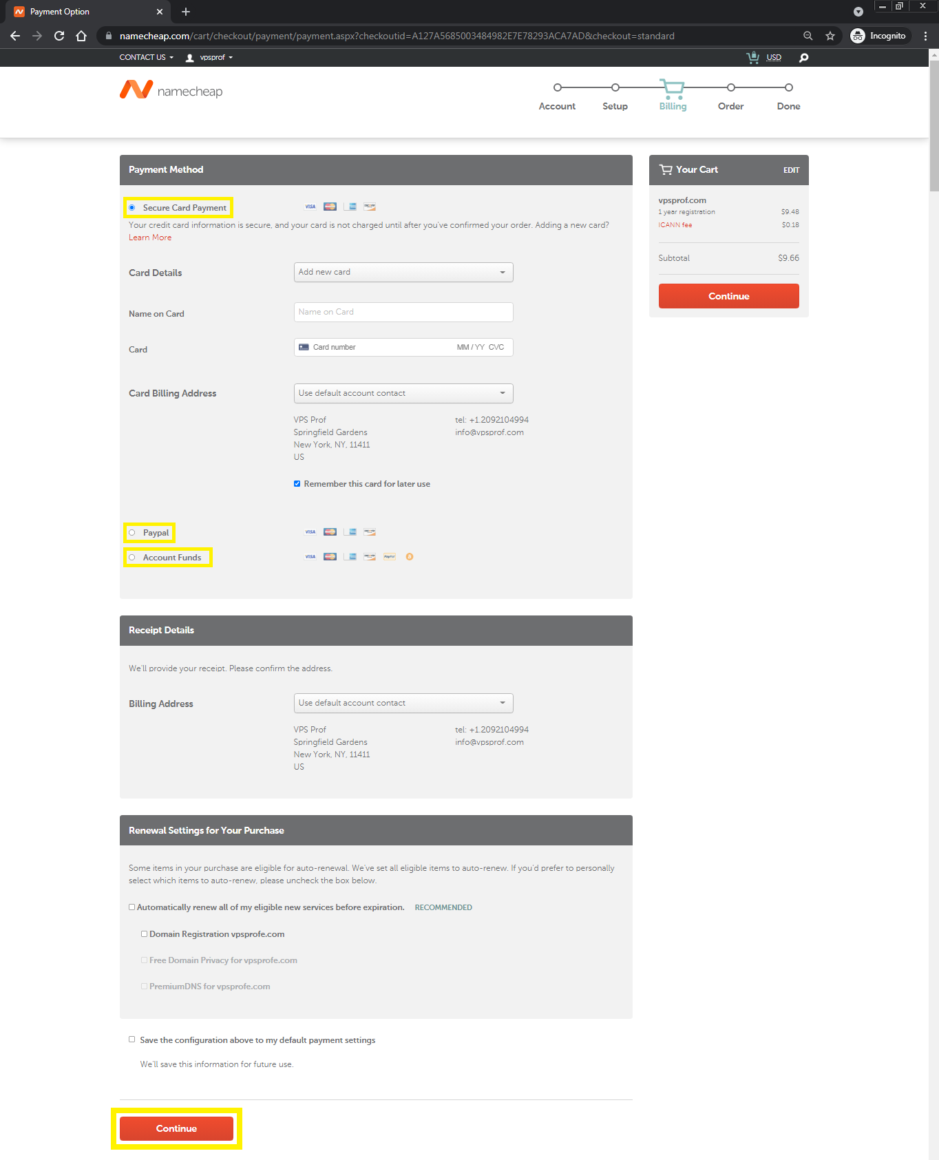 Domain Registration Billing