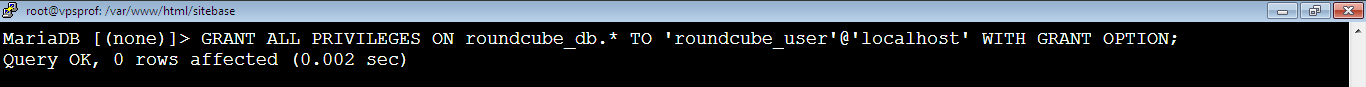 Grant Privileges on Roundcube Database to Roundcube User