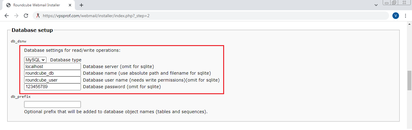 Roundcube Admin panel Database Setup