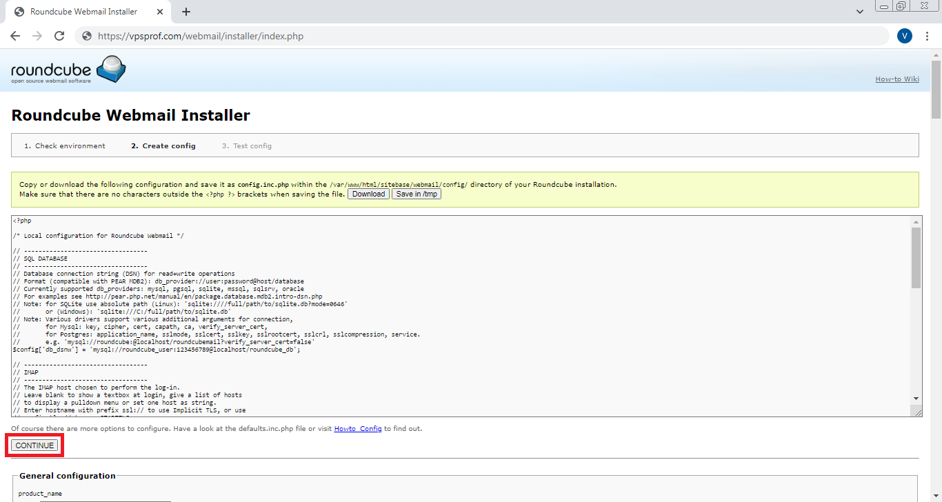 Roundcube Create Config Continue