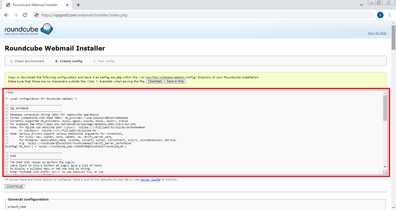 Roundcube Create Config PHP Code