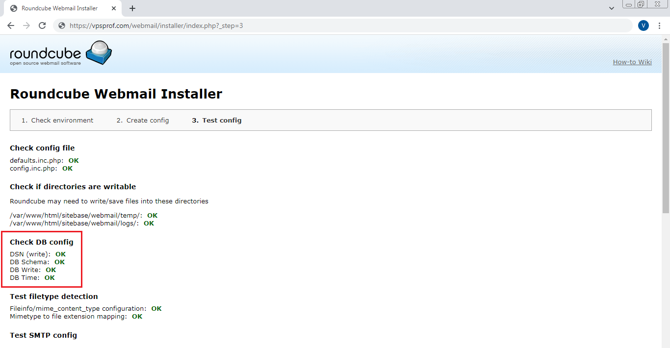 Roundcube Test Config Database Initialized