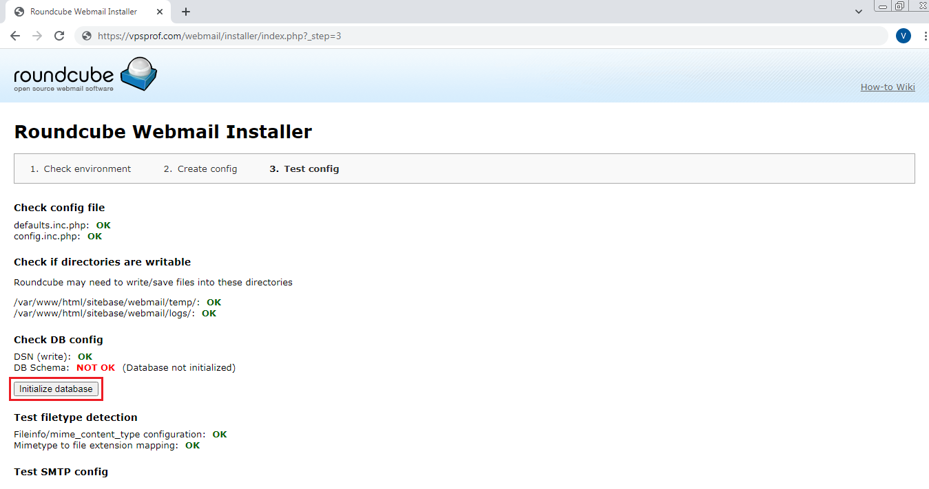 Roundcube Test Config Initialize Database