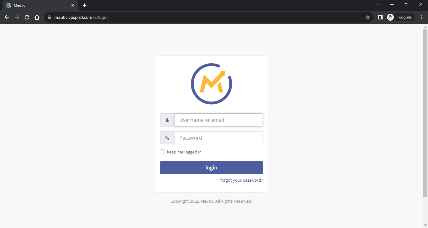 Mautic installation done login page